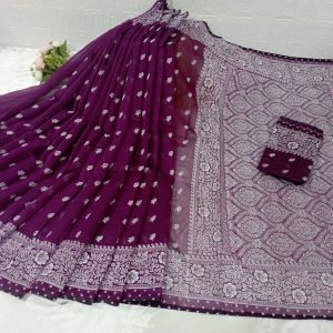 Premium Magenta Purple Afsan Print Saree with Intricate Silver